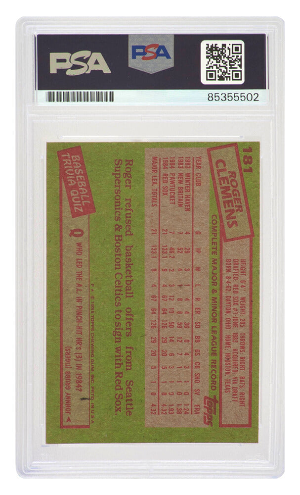 Roger Clemens Signed Red Sox 1985 Topps Rookie Baseball Card #181 - (PSA Encapsulated)