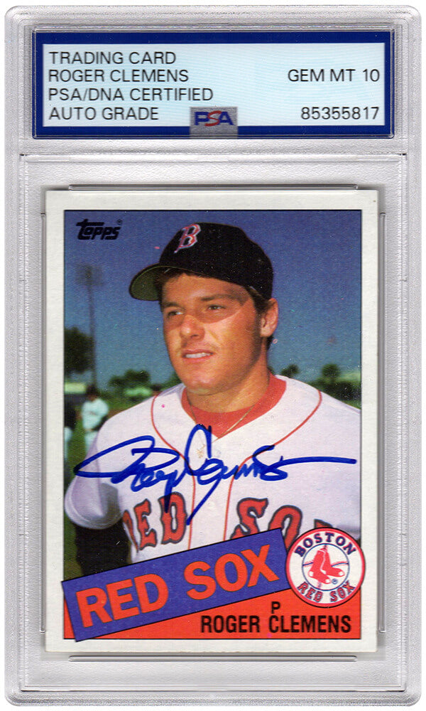 Roger Clemens Signed Boston Red Sox 1985 Topps Rookie Baseball Card #181 (PSA Encapsulated - Auto Grade 10)