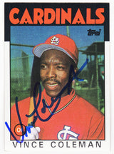 Vince Coleman Signed St. Louis Cardinals 1986 Topps Baseball Trading Card #370