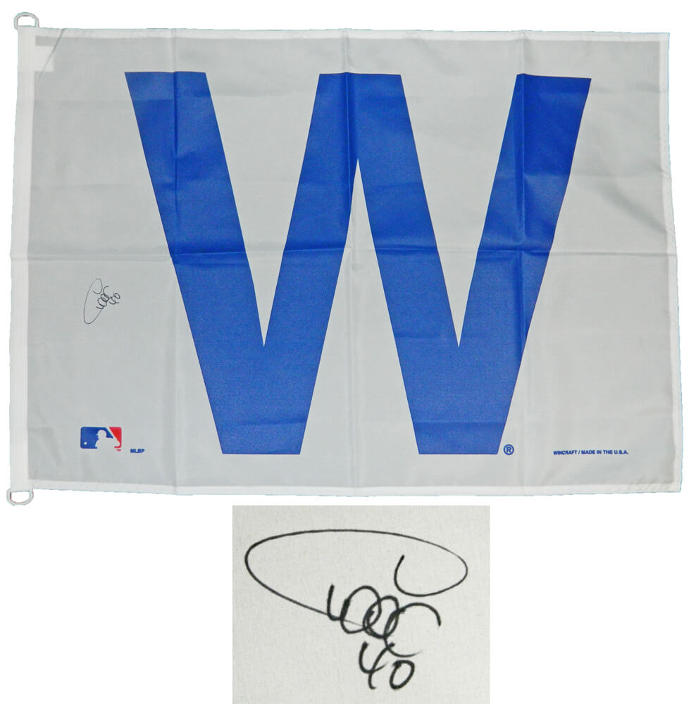 Willson Contreras Signed Chicago Cubs 27x37 White W Flag