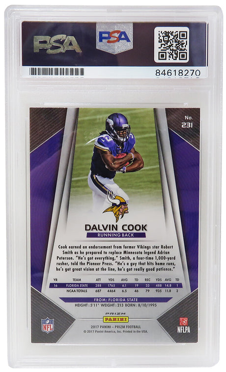 Dalvin Cook Signed Minnesota Vikings 2017 Panini Prizm Silver Football Rookie Card #231 (PSA Encapsulated)