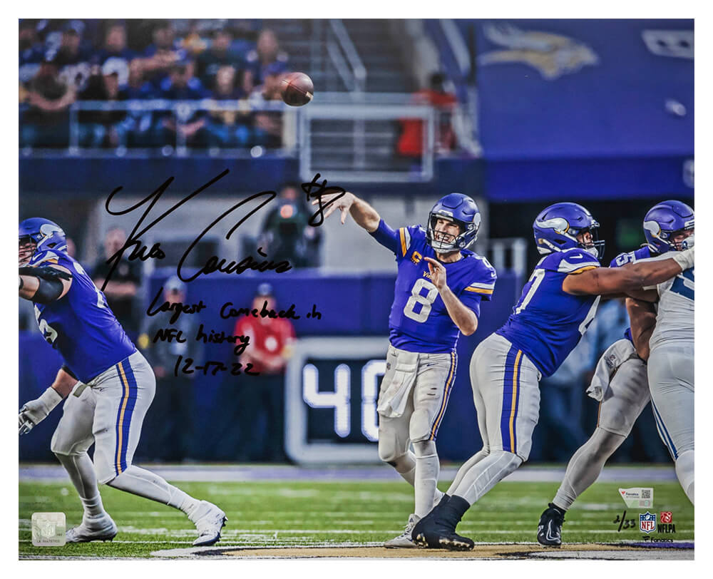Kirk Cousins Signed Vikings Largest NFL Comeback LE/33 16x20 Photo w/Comeback Inscription - (Fanatics)