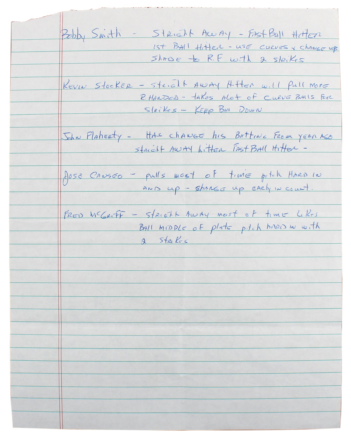 Tigers Al Kaline Authentic Signed 8.5x11 1998 Scouting Notes BAS #AB14584