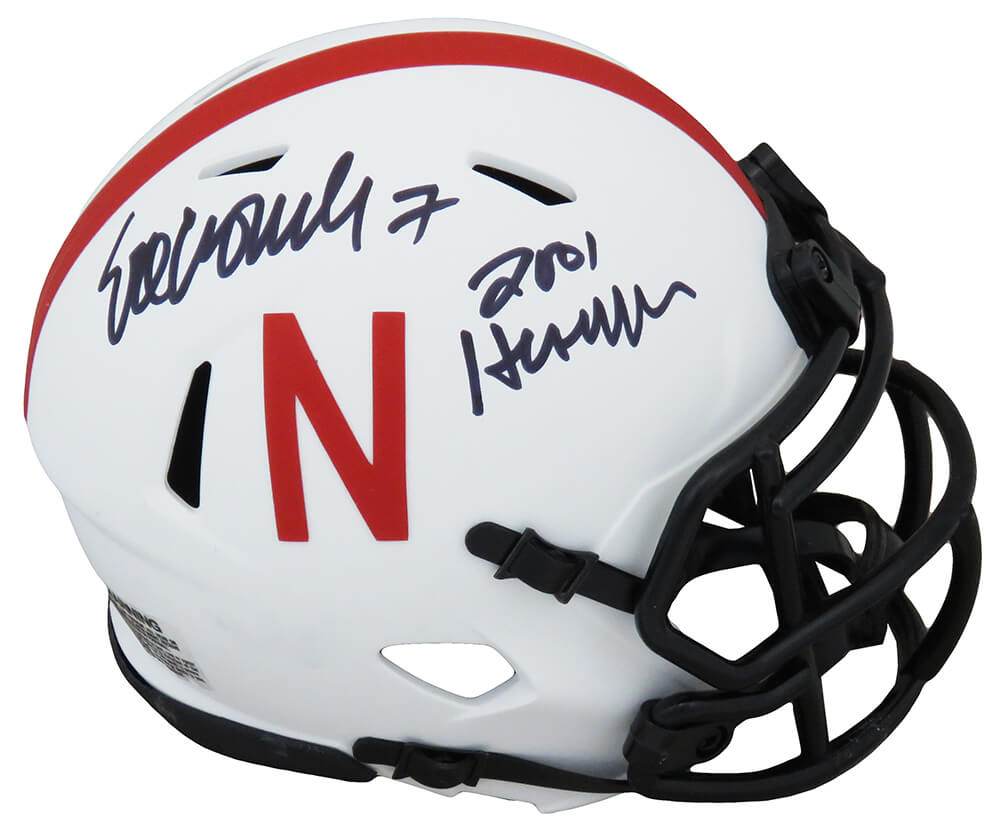 Eric Crouch Signed Nebraska Cornhuskers Lunar Eclipse White Matte Riddell Speed Mini Helmet w/2001 Heisman