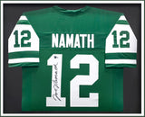 New York Jets Joe Namath Autographed Framed Green Jersey Beckett BAS Witness Stock #238539