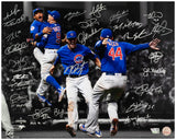 2016 Chicago Cubs Team Signed Cubs 2016 World Series Infielders Celebration Spotlight 16x20 Photo (25 Sigs)