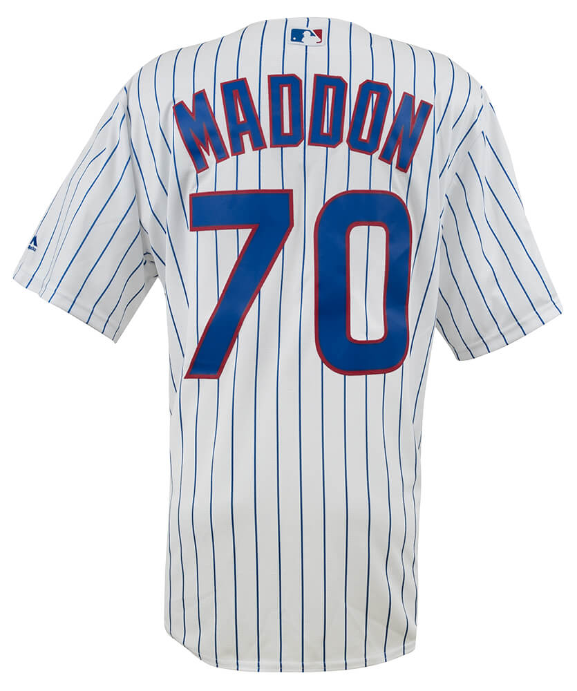 2016 Chicago Cubs Team Signed Cubs Joe Maddon 2016 WS Patch White Pinstripe Majestic Jersey w/WS MVP (26 Sigs)