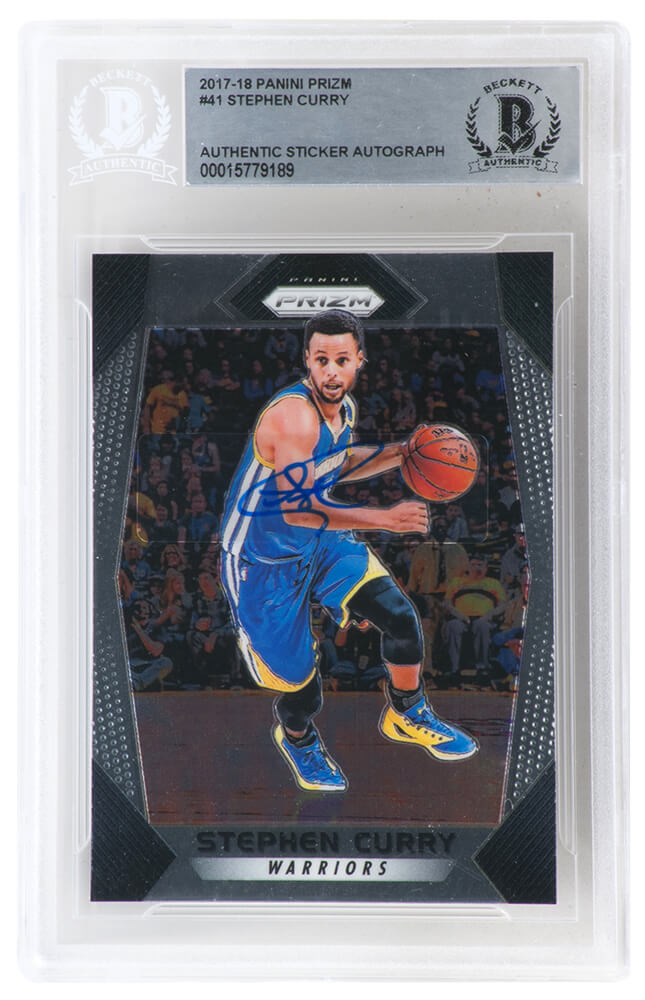 Stephen Curry Signed Golden State Warriors 2017-18 Panini Prizm Basketball Trading Card #41 - (Beckett Encapsulated)