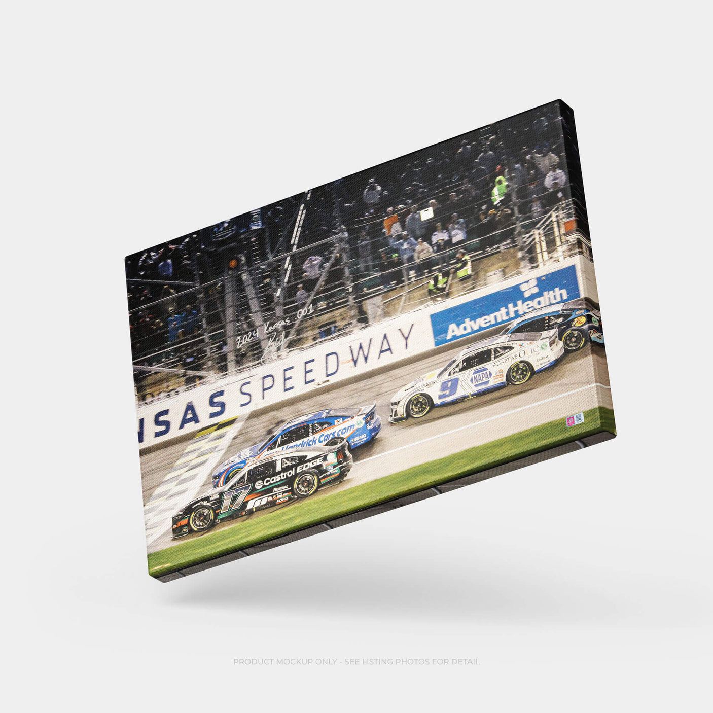 Kyle Larson Signed 2024 AdventHealth 400 .001 Win Finish 22x32 Canvas Photo (PA)