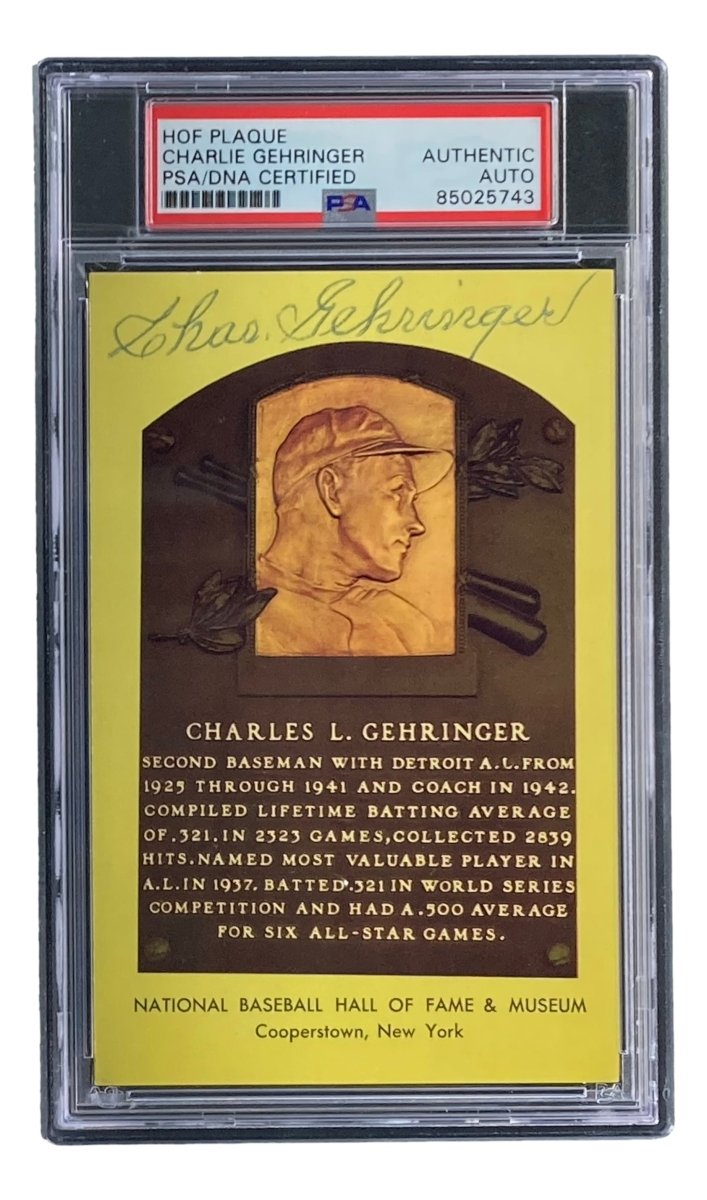 Charlie Gehringer Signed 4x6 Detroit Tigers HOF Plaque Card PSA/DNA 85025743 - Sports Integrity