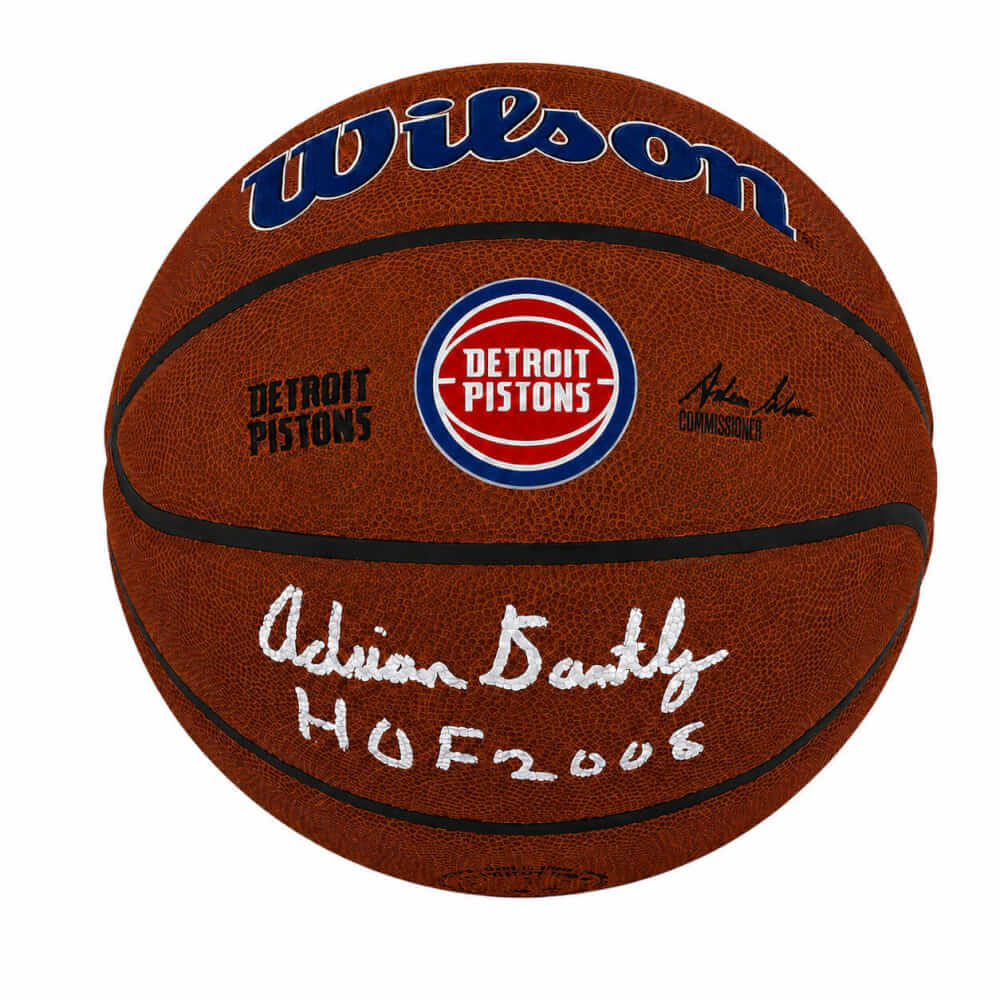 Adrian Dantley Signed Detroit Pistons Logo Wilson Alliance NBA Basketball w/HOF 2008