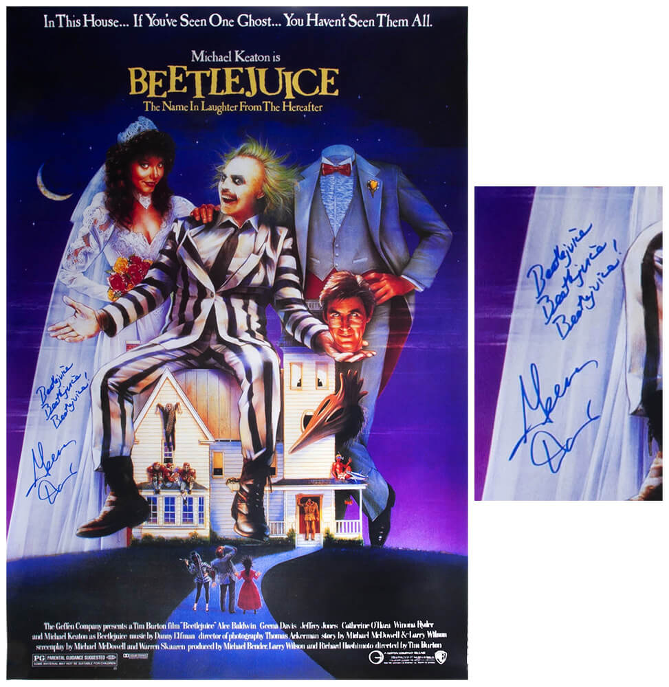 Geena Davis Signed Beetlejuice 27x40 Full Size Movie Poster w/Beetlejuice, Beetlejuice, Beetlejuice
