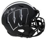 Ron Dayne Signed Wisconsin Badgers Eclipse Black Matte Riddell Full Size Speed Replica Helmet w/99H