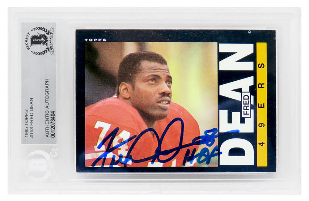 Fred Dean Signed San Francisco 49ers 1985 Topps Football Trading Card #153 w/HOF'08 (Beckett Encapsulated)