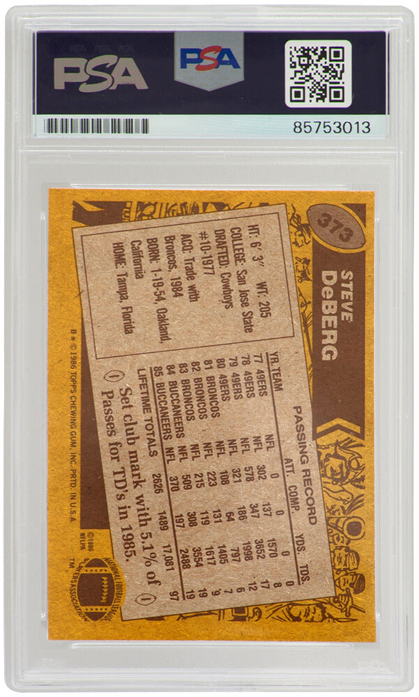 Steve Deberg Signed Buccaneers 1986 Topps Football Trading Card #373 - (PSA Encapsulated)