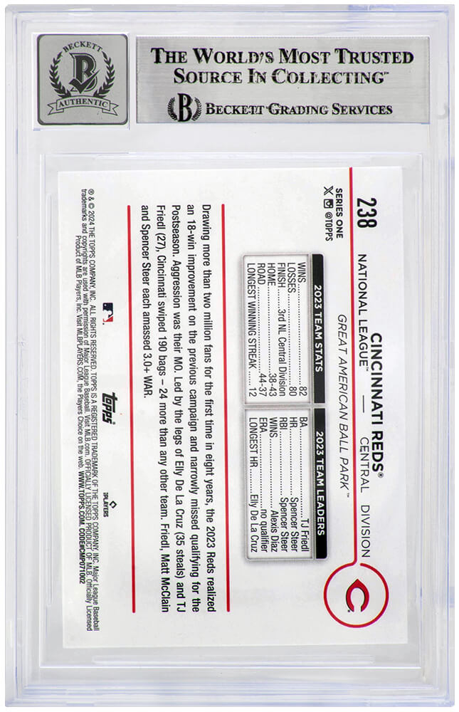 Elly De La Cruz Signed Cincinnati Reds 2024 Topps Rookie Baseball Card #238 - (Beckett / Auto Grade 10)