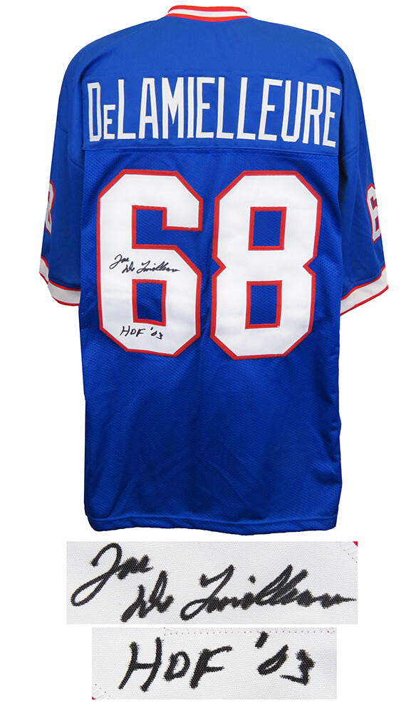 Joe DeLamielleure Signed Blue Throwback Custom Football Jersey w/HOF'03