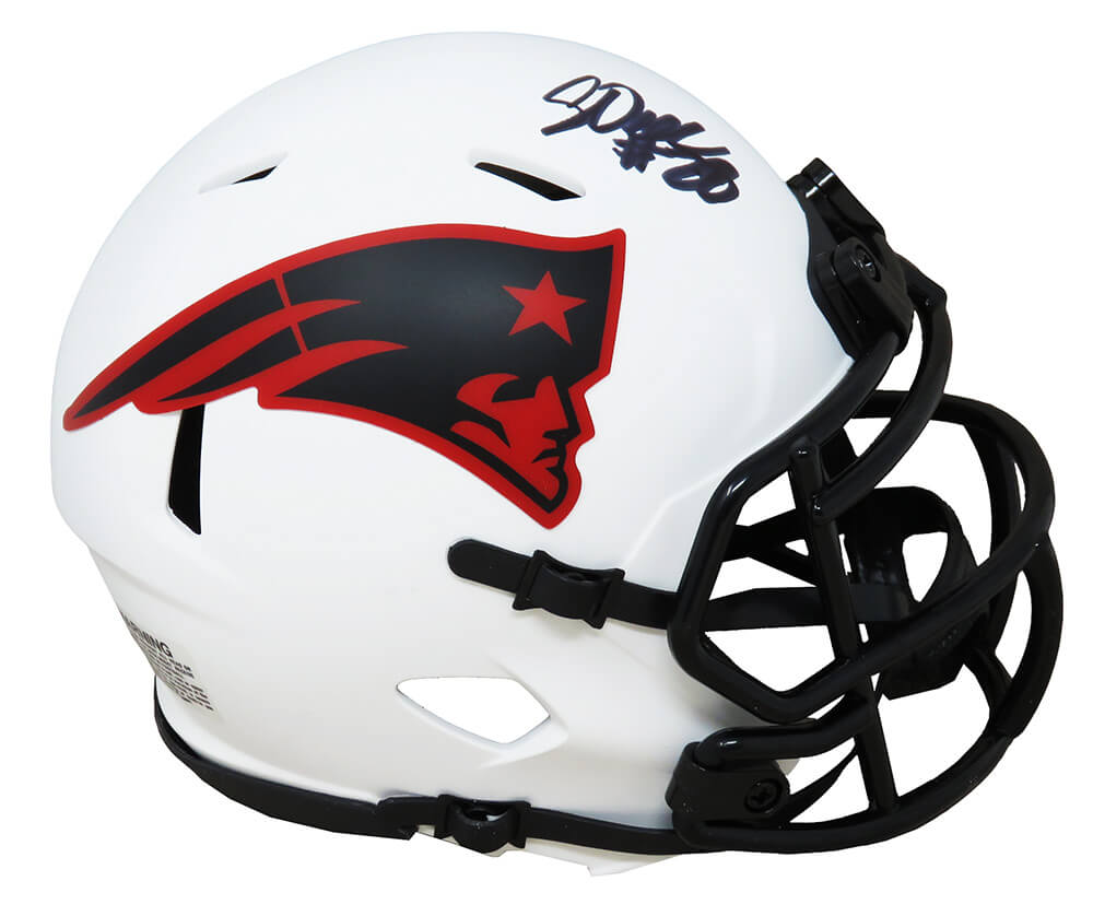 Corey Dillon Signed New England Patriots Lunar Eclipse White Matte Riddell Speed Mini Helmet
