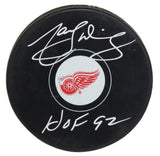 Marcel Dionne Signed Detroit Red Wings Logo Hockey Puck w/HOF'92