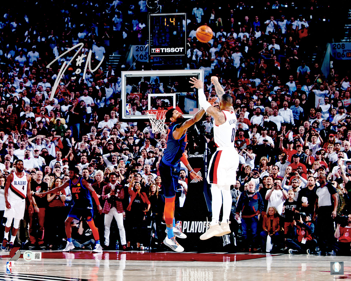 Damian Lillard Autographed 16x20 Photo Portland Trailblazers Playoff Buzzer Beater Winner Over Paul George Beckett BAS Witness Stock #214832