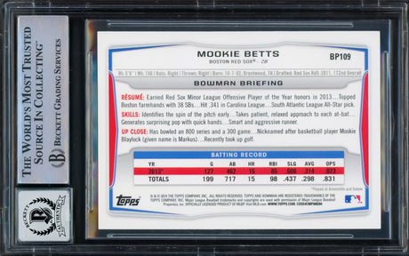 Mookie Betts Autographed 2014 Bowman Prospects Rookie Card #BP109 Boston Red Sox Auto Grade Gem Mint 10 Beckett BAS Stock #220720