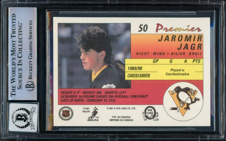Jaromir Jagr Autographed 1990-91 O-Pee-Chee Premier Rookie Card #50 Pittsburgh Penguins Auto Grade Gem Mint 10 Beckett BAS Stock #220730