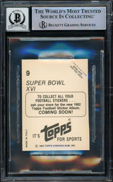 Joe Montana Autographed 1982 Topps Coming Soon Stickers Card #9 San Francisco 49ers Auto Grade Gem Mint 10 Beckett BAS Stock #220744