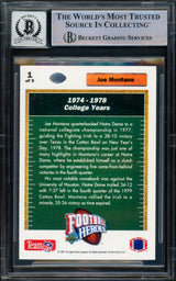Joe Montana Autographed 1991 Upper Deck Heroes Card #1 San Francisco 49ers Auto Grade Gem Mint 10 Beckett BAS Stock #220755