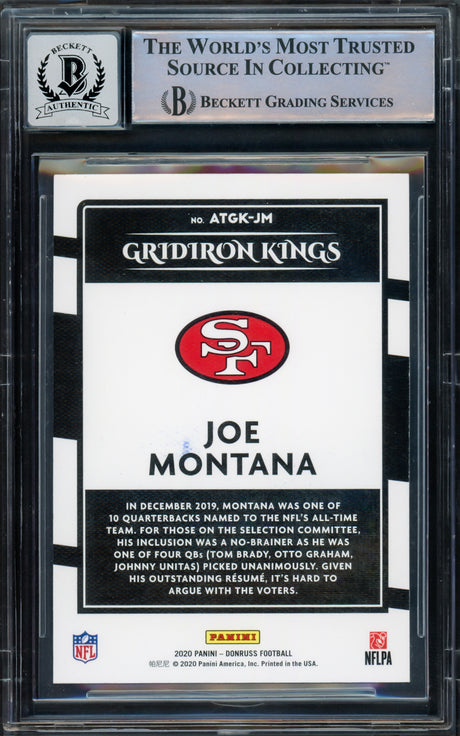 Joe Montana Autographed 2020 Donruss Gridiron Kings Card #ATGK-JM San Francisco 49ers Auto Grade Gem Mint 10 Beckett BAS Stock #220775