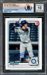 Julio Rodriguez Autographed 2020 Bowman Draft Card #BD188 Seattle Mariners Auto Grade Gem Mint 10 Beckett BAS Stock #220785