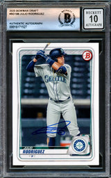 Julio Rodriguez Autographed 2020 Bowman Draft Card #BD188 Seattle Mariners Auto Grade Gem Mint 10 Beckett BAS Stock #220785