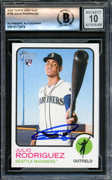 Julio Rodriguez Autographed 2022 Topps Heritage Rookie Card #700 Seattle Mariners Auto Grade Gem Mint 10 Beckett BAS Stock #220800