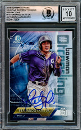 Fernando Tatis Jr. Autographed 2018 Bowman Chrome Hashtag Trending Refractors Card #-FT San Diego Padres Auto Grade Gem Mint 10 Beckett BAS Stock #220805