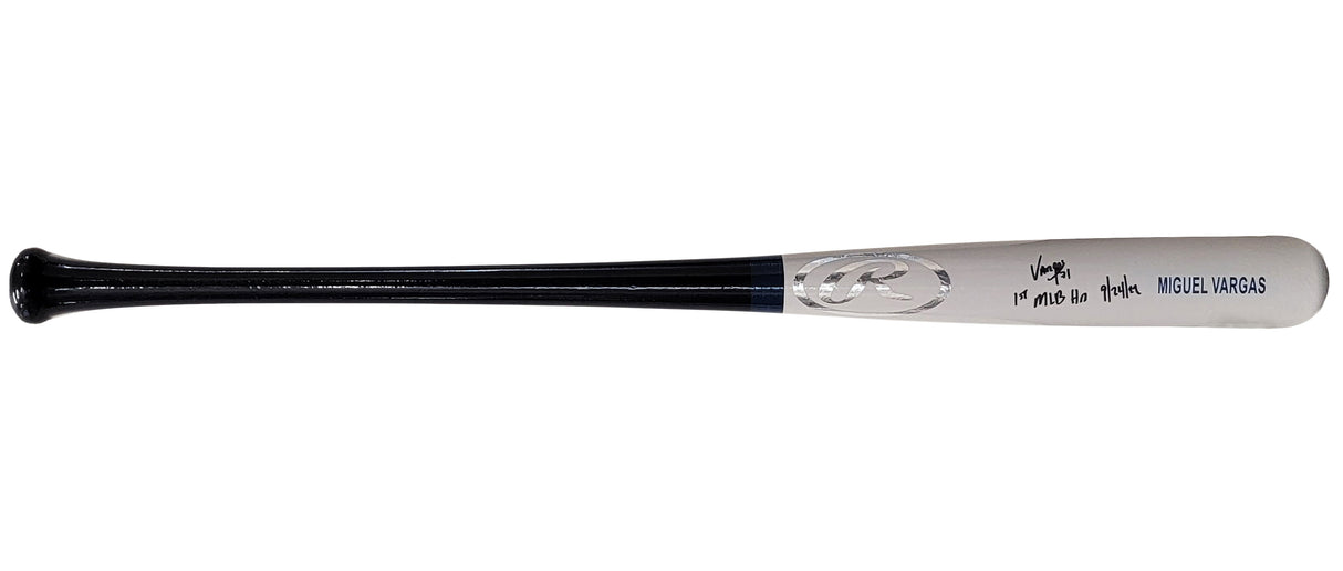 Miguel Vargas Autographed Gray Rawlings Game Model Bat Los Angeles Dodgers "1st MLB HR" Beckett BAS Witness Stock #209050
