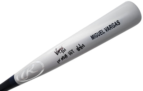 Miguel Vargas Autographed Gray Rawlings Game Model Bat Los Angeles Dodgers "1st MLB Hit" Beckett BAS Witness Stock #209049