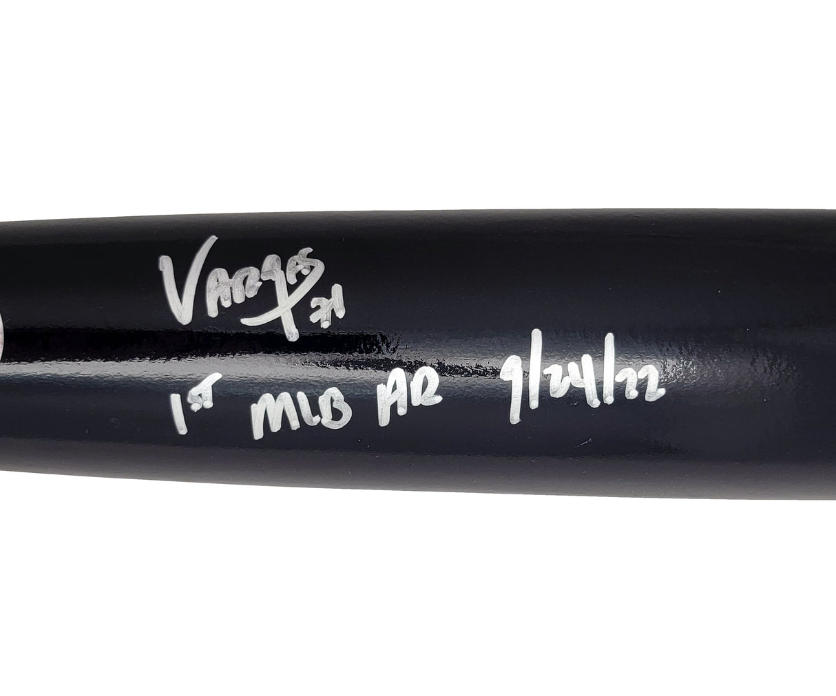 Miguel Vargas Autographed Black Rawlings Game Model Bat Los Angeles Dodgers "1st MLB HR" Beckett BAS Witness Stock #209052