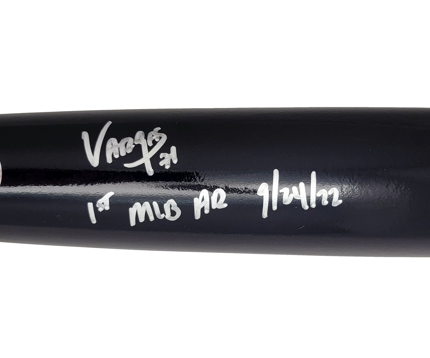 Miguel Vargas Autographed Black Rawlings Game Model Bat Los Angeles Dodgers "1st MLB HR" Beckett BAS Witness Stock #209052