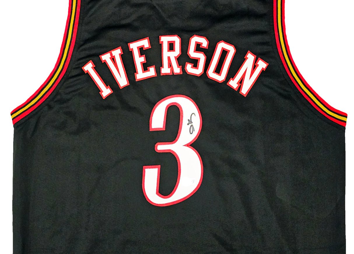 Philadelphia 76ers Allen Iverson Autographed Black Jersey Beckett BAS Witness Stock #220682