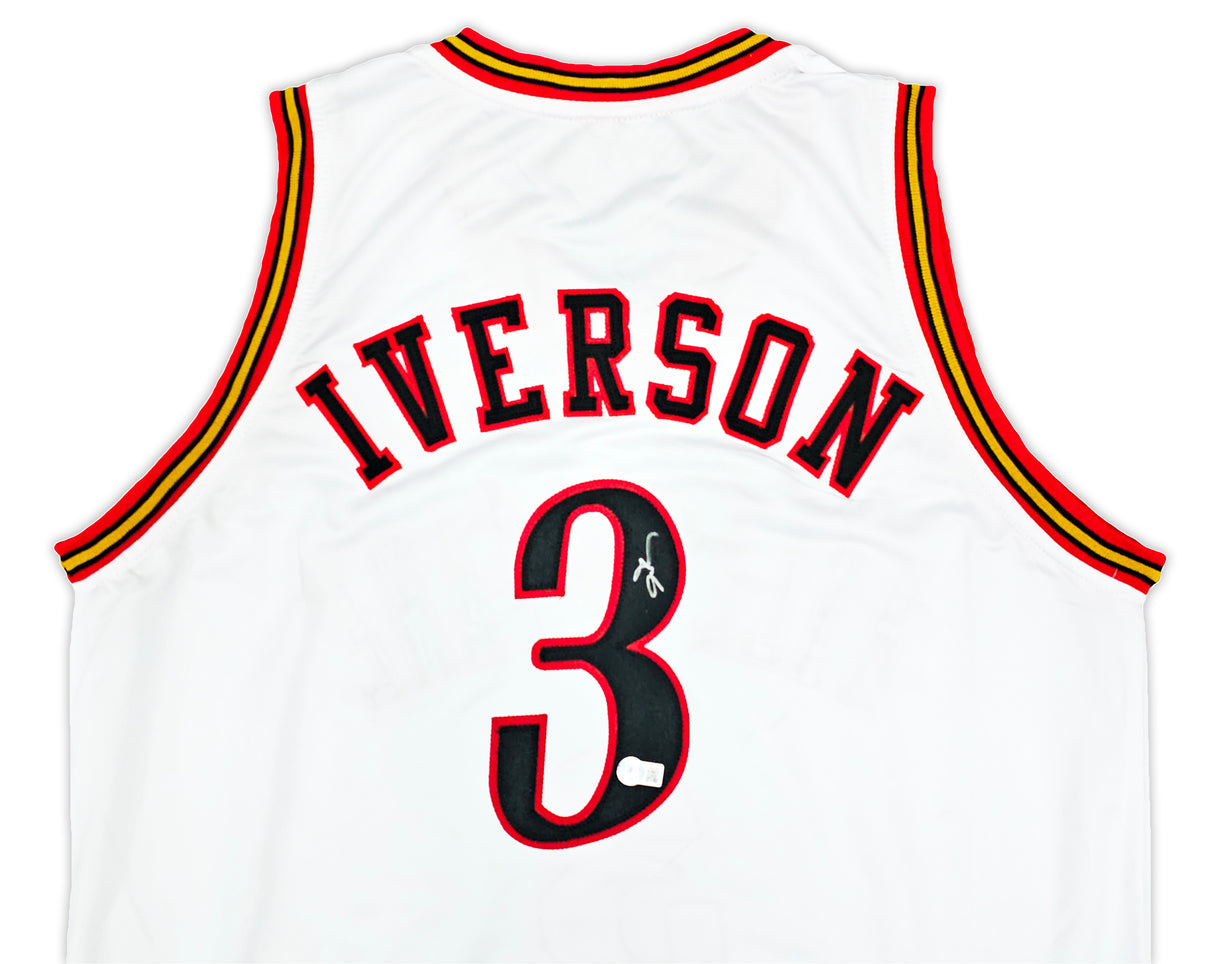 Philadelphia 76ers Allen Iverson Autographed White Jersey Beckett BAS Witness Stock #220713