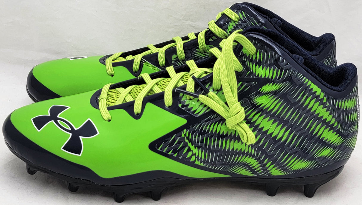 Russell Wilson Autographed Green & Blue Under Armor Team Nitro Cleats Seattle Seahawks Size 12.5 (Bleeding) RW Holo #42151