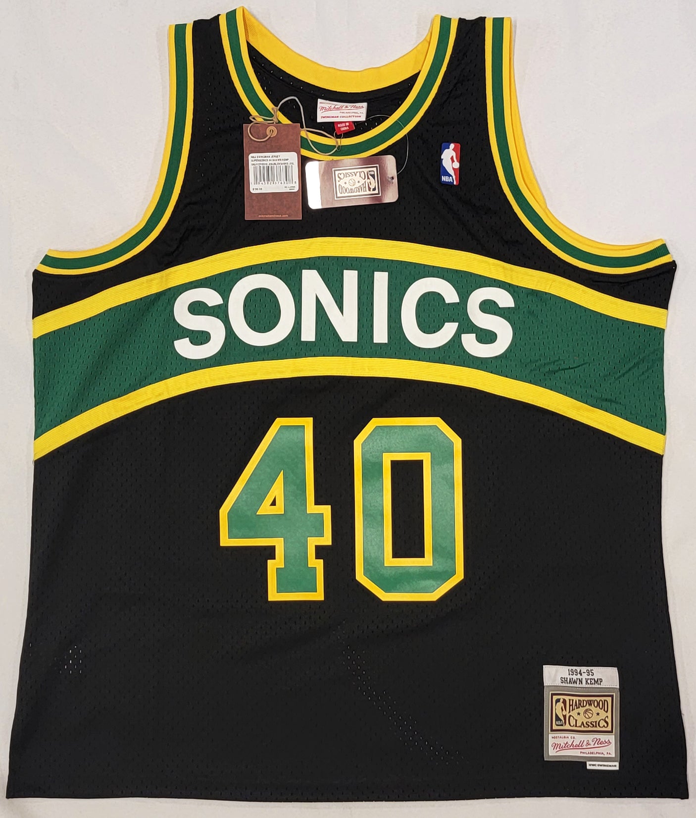 Seattle Supersonics Shawn Kemp Autographed 1994-95 Mitchell & Ness Hardwood Classics Black Jersey Size XXL MCS Holo #93470