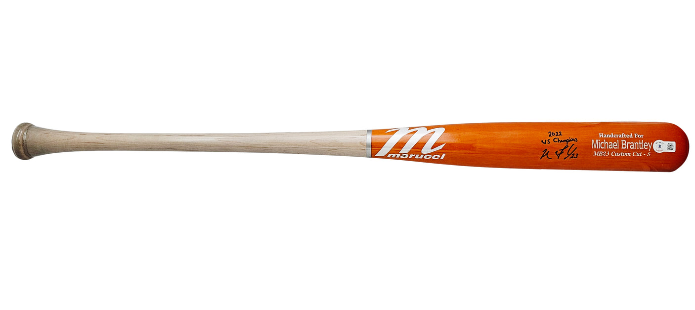 Michael Brantley Autographed Orange Marucci Player Model Bat Houston Astros "2022 WS Champions" Beckett BAS Witness Stock #220445