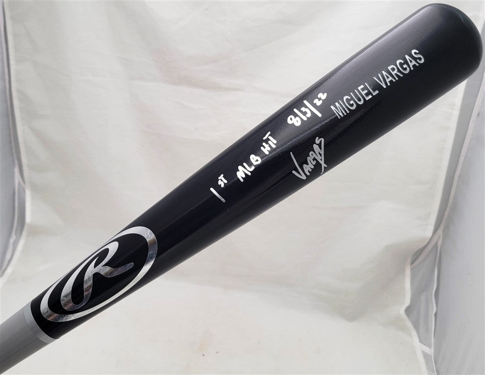 Miguel Vargas Autographed Black Rawlings Bat Los Angeles Dodgers "1st MLB Hit 8/3/22" Beckett BAS Witness #WZ59382