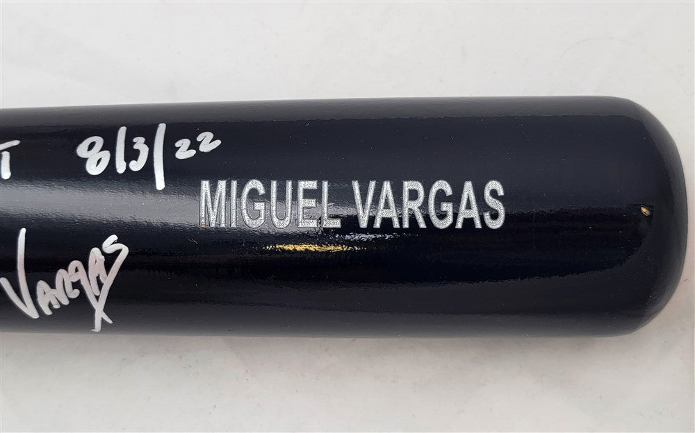 Miguel Vargas Autographed Black Rawlings Bat Los Angeles Dodgers "1st MLB Hit 8/3/22" Beckett BAS Witness #WZ59382