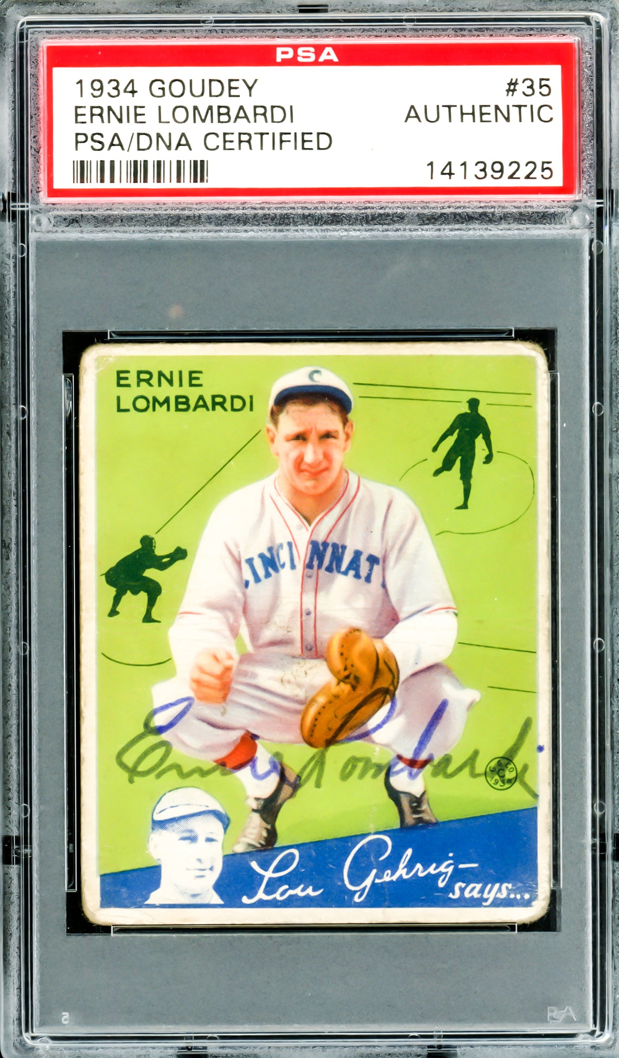 Ernie Lombardi Autographed 1934 Goudey Rookie Card #35 Cincinnati Reds PSA/DNA #14139225