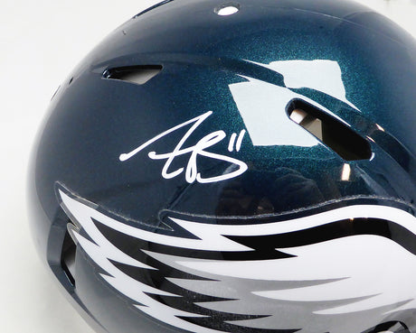 A.J. AJ Brown Autographed Philadelphia Eagles Green Full Size Authentic Speed Helmet Beckett BAS Witness #W189174