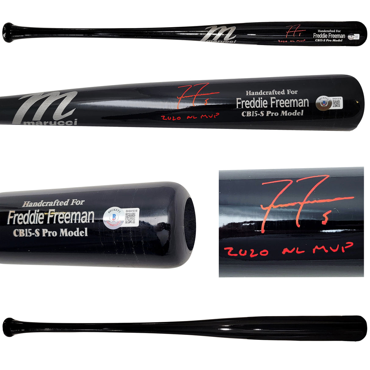 Freddie Freeman Autographed Black Marucci Game Model Bat Atlanta Braves "2020 NL MVP" Beckett BAS QR Stock #209154