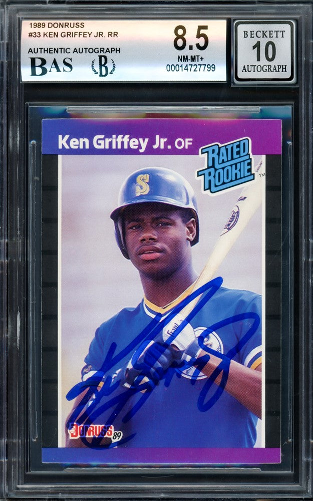 Ken Griffey Jr. Autographed 1989 Donruss Rated Rookie Card #33 Seattle Mariners BGS 8.5 Auto Grade Gem Mint 10 Beckett BAS #14727799