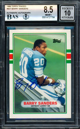 Barry Sanders Autographed 1989 Topps Traded Rookie Card #83T Detroit Lions BGS 8.5 Auto Grade Gem Mint 10 Beckett BAS Stock #209317