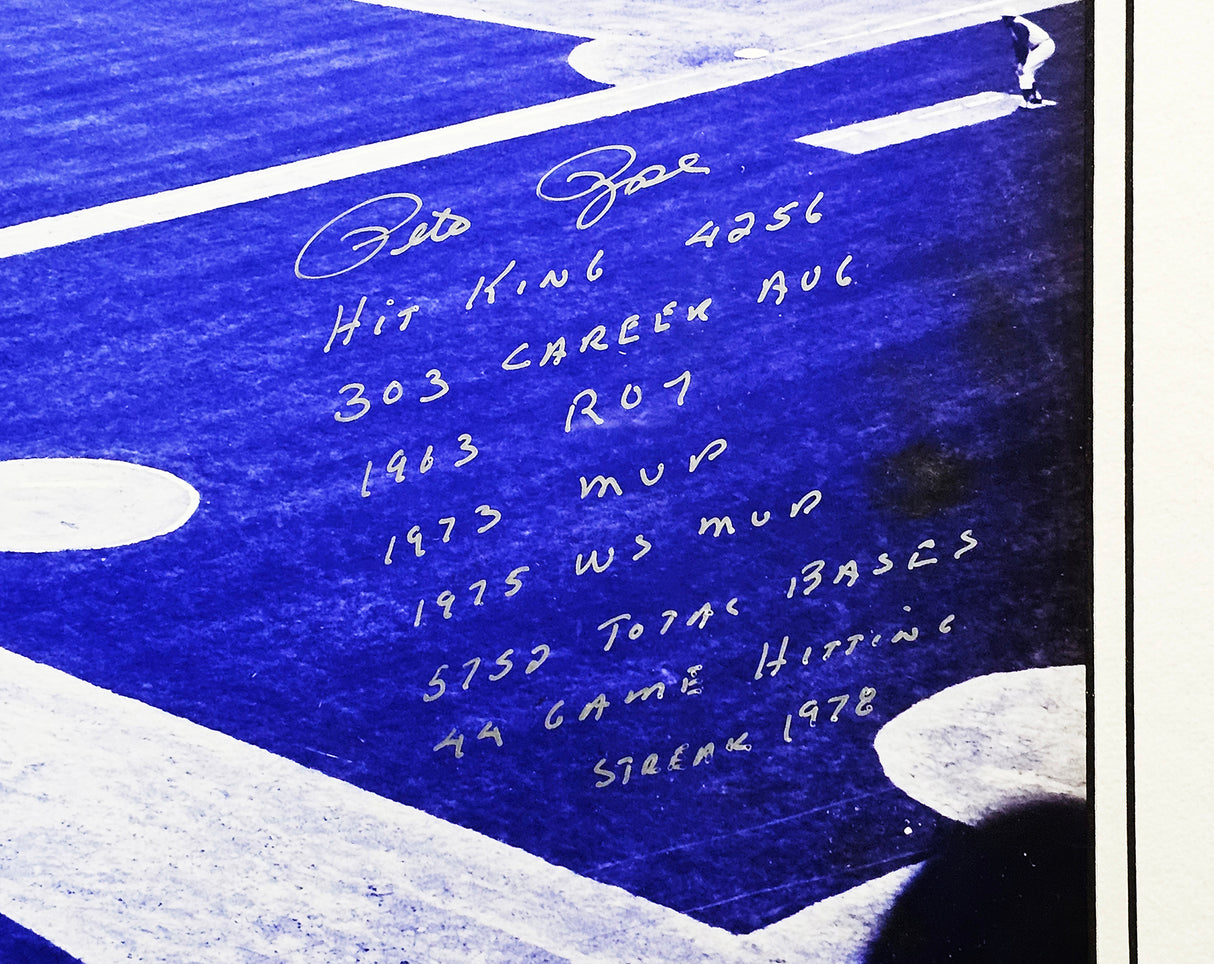 Pete Rose Autographed Framed 16x20 Photo Cincinnati Reds With 8 Stats/Inscriptions #133/303 Mounted Memories SKU #221106